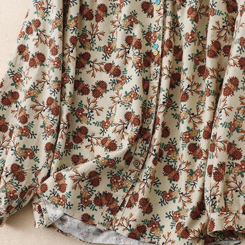 Tactile Cotton Floral Stand Collar Meditation Shirt