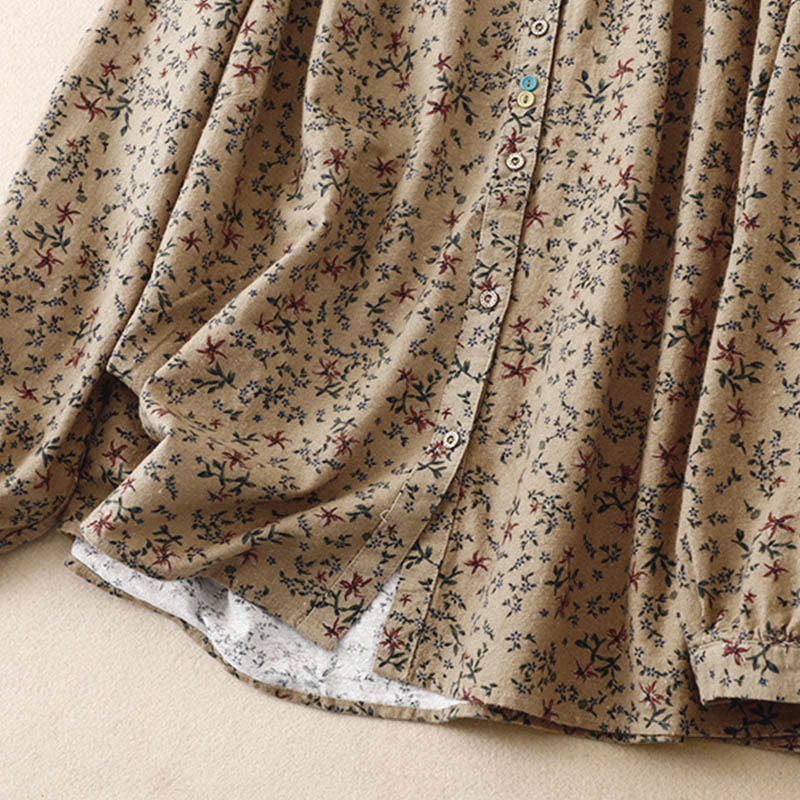 Tactile Cotton Floral Stand Collar Meditation Shirt