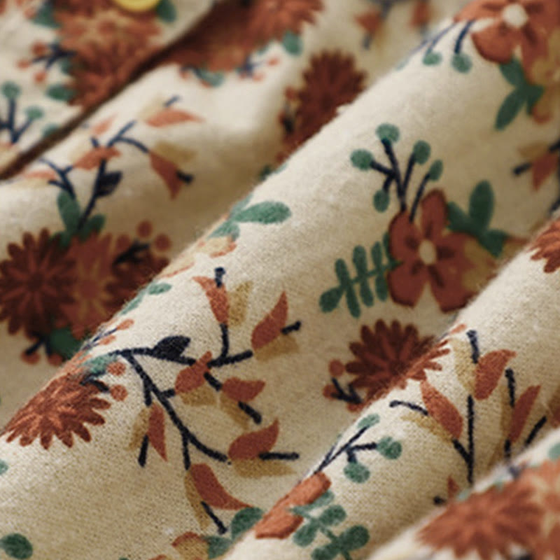 Tactile Cotton Floral Stand Collar Meditation Shirt