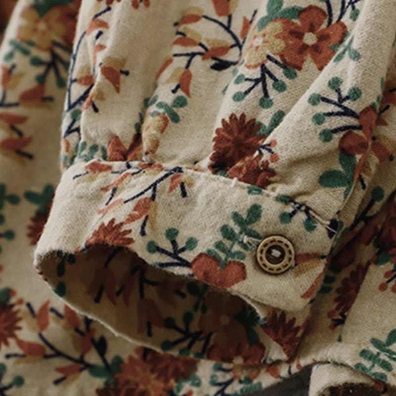 Tactile Cotton Floral Stand Collar Meditation Shirt