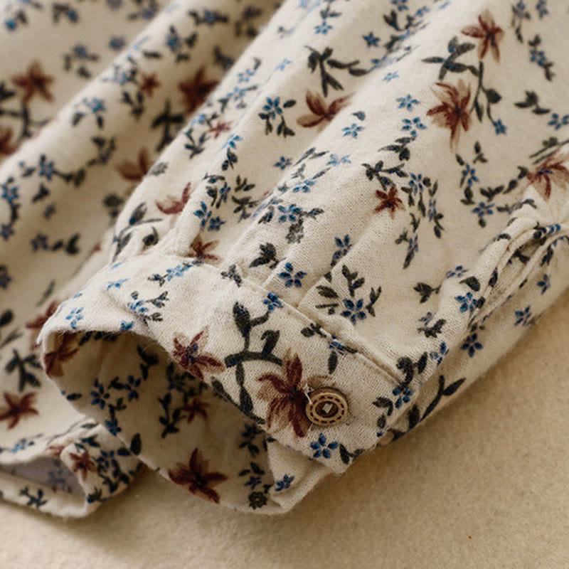 Tactile Cotton Floral Stand Collar Meditation Shirt