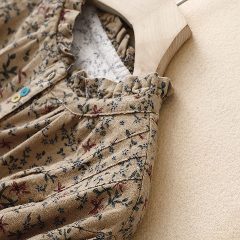 Tactile Cotton Floral Stand Collar Meditation Shirt