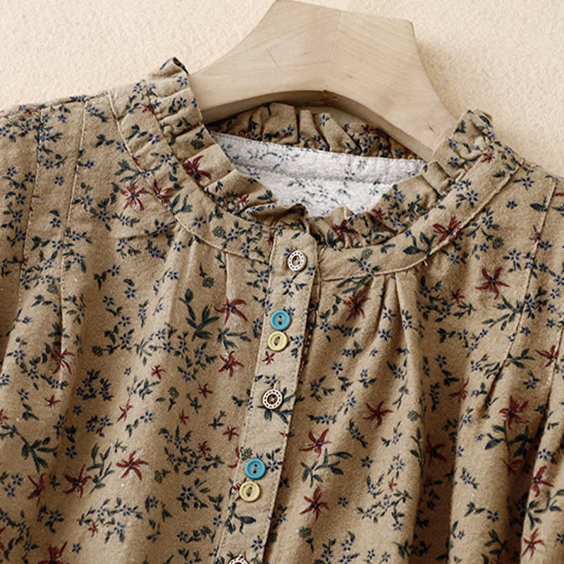 Tactile Cotton Floral Stand Collar Meditation Shirt