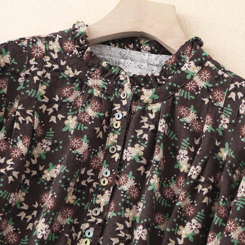 Tactile Cotton Floral Stand Collar Meditation Shirt