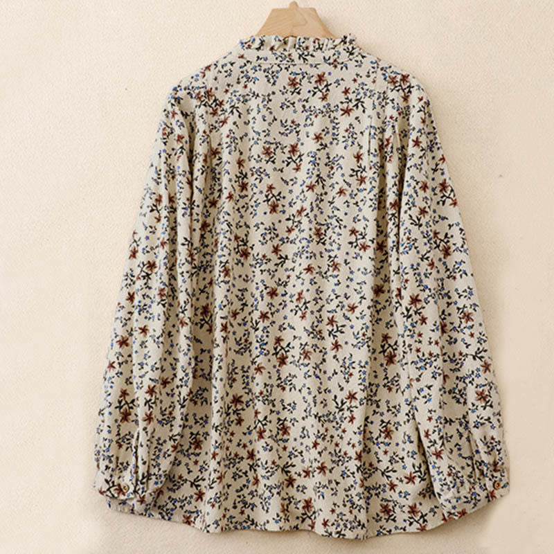 Tactile Cotton Floral Stand Collar Meditation Shirt