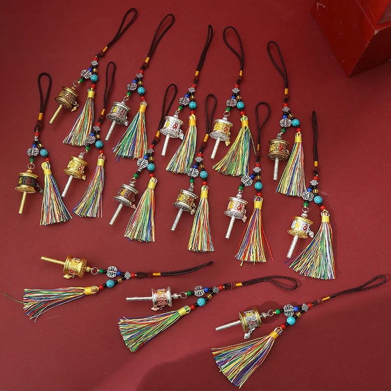 Prayer Wheel Om Mani Padme Hum Colorful Tassels Purity Key Chain