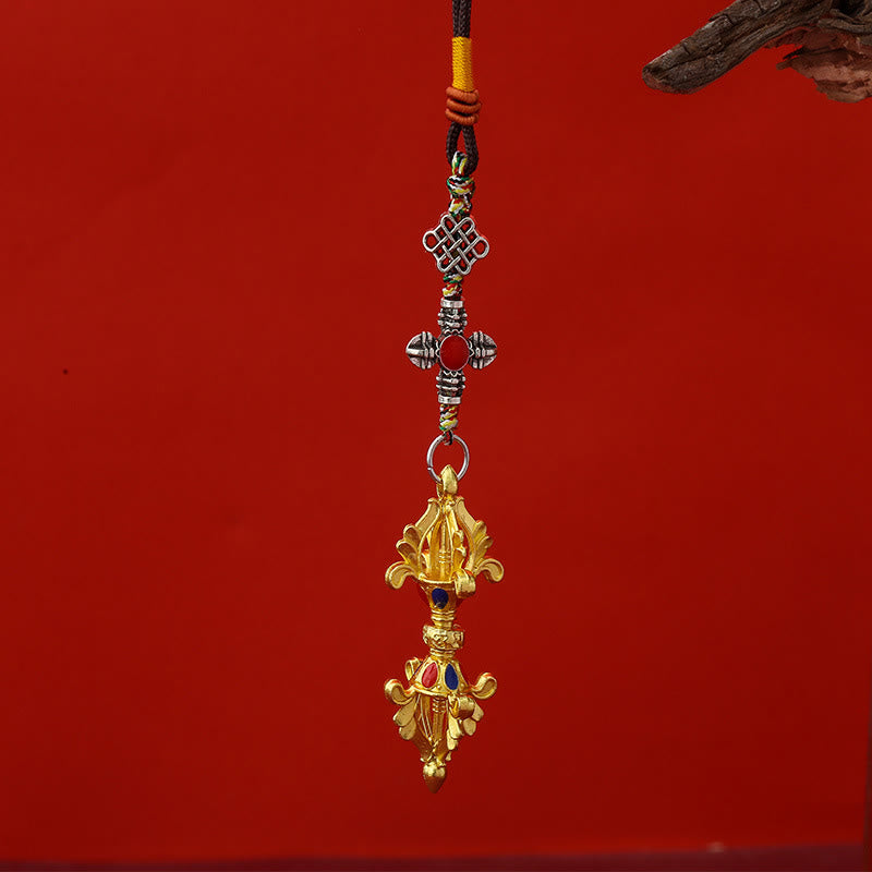 Handcrafted Vajra and Prayer Wheel Rope Keychain Accessory