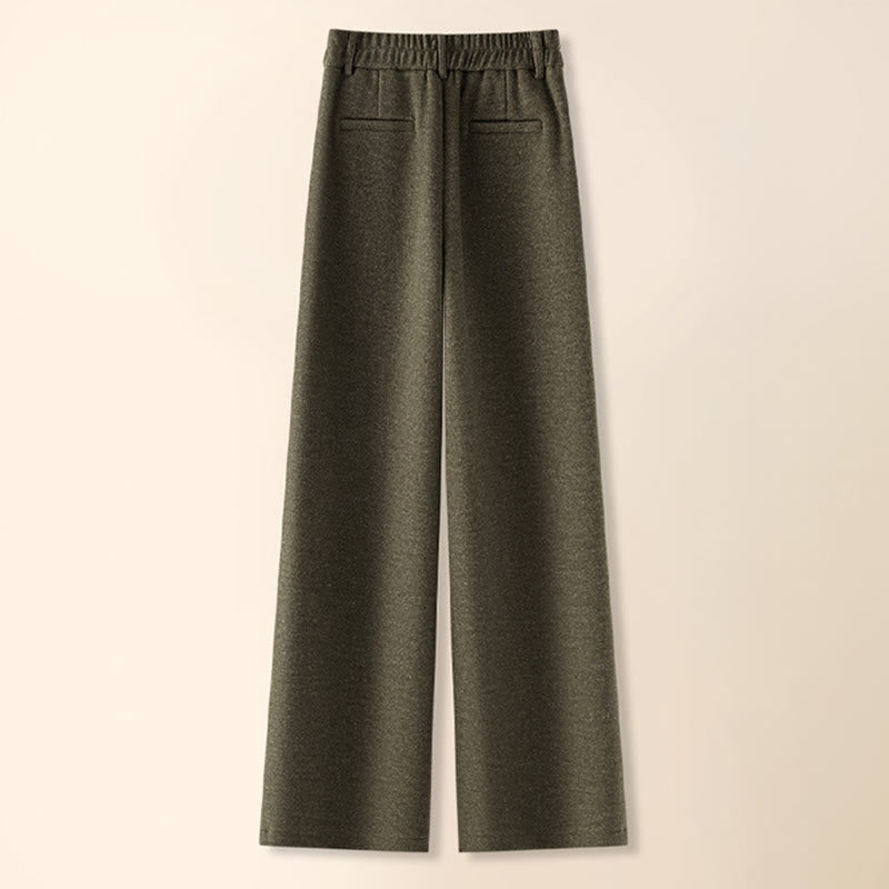 Plain Button Cotton Thick Wool Women's Wide Leg Pants With Pockets