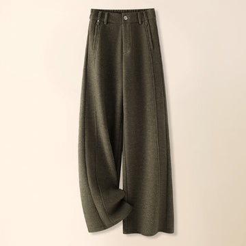 Plain Button Cotton Thick Wool Women's Wide Leg Pants With Pockets