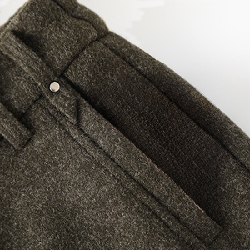 Plain Button Cotton Thick Wool Women's Wide Leg Pants With Pockets