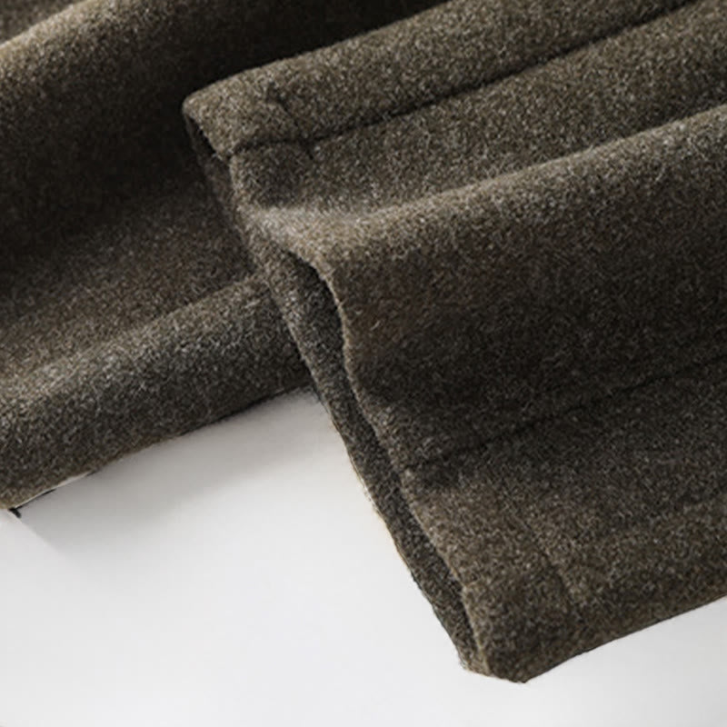 Plain Button Cotton Thick Wool Women's Wide Leg Pants With Pockets