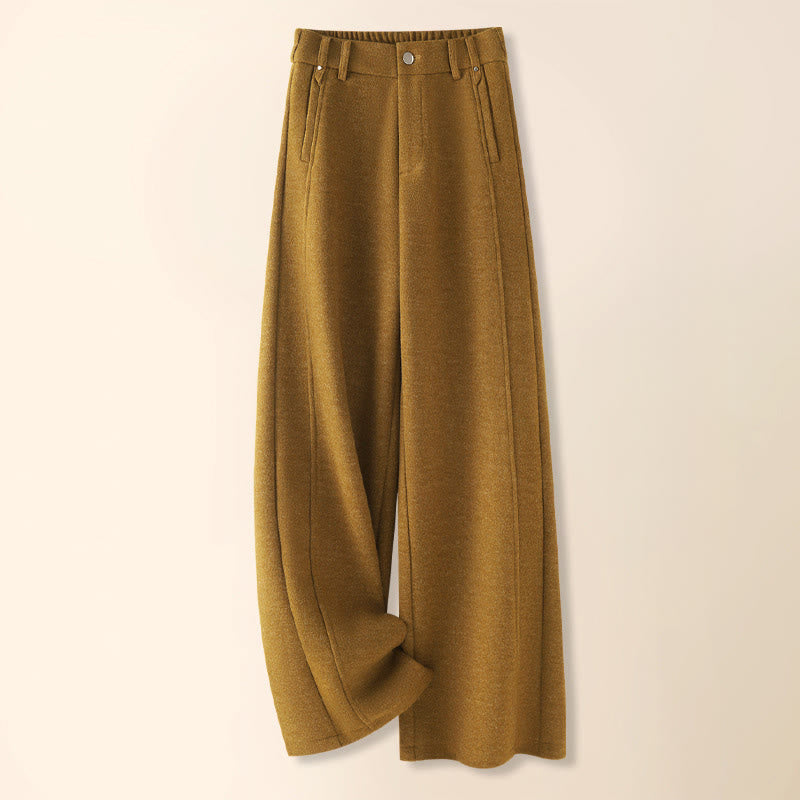 Plain Button Cotton Thick Wool Women's Wide Leg Pants With Pockets