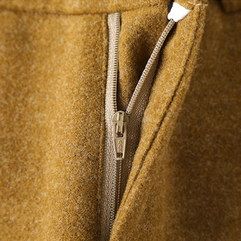 Plain Button Cotton Thick Wool Women's Wide Leg Pants With Pockets