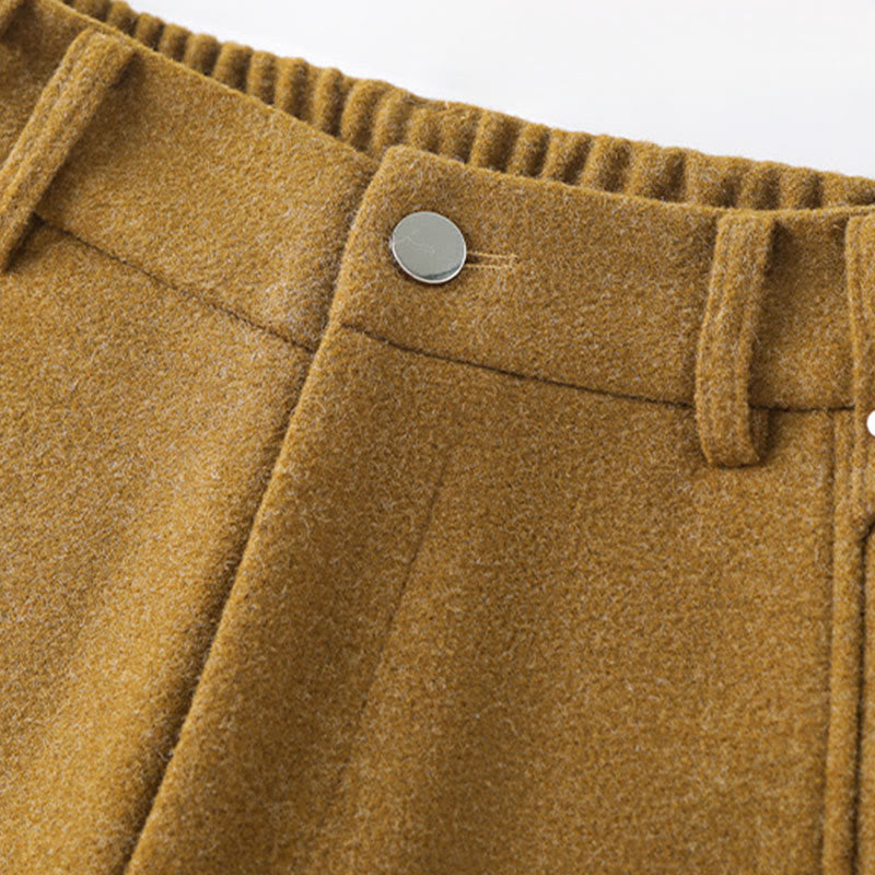 Plain Button Cotton Thick Wool Women's Wide Leg Pants With Pockets