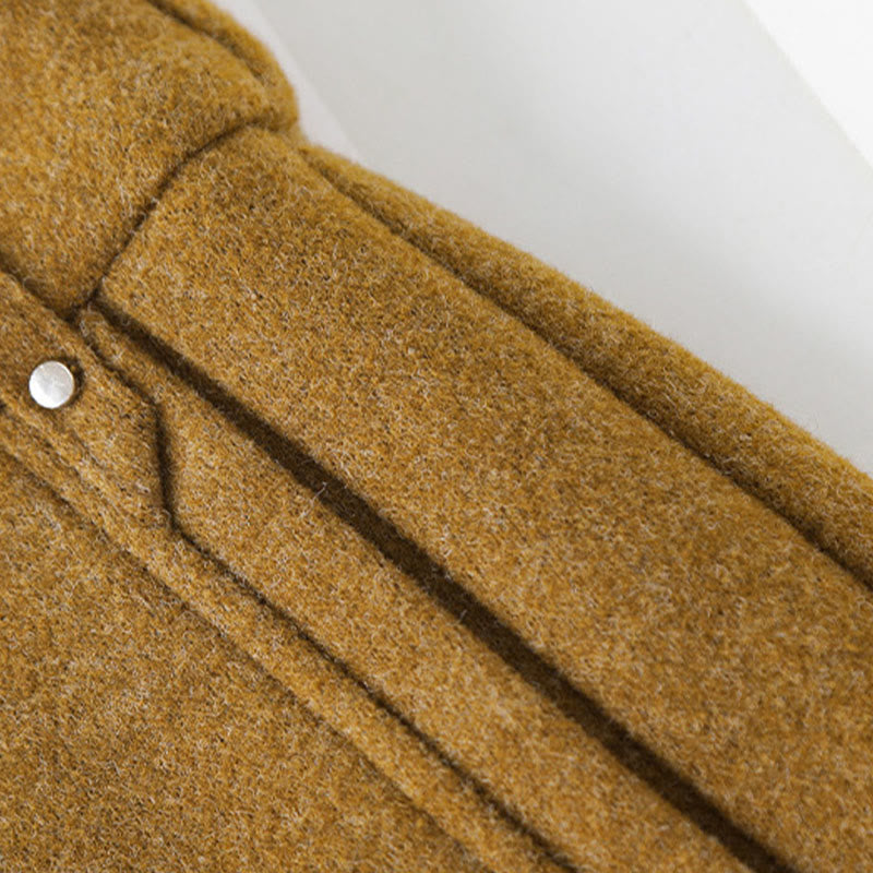 Plain Button Cotton Thick Wool Women's Wide Leg Pants With Pockets