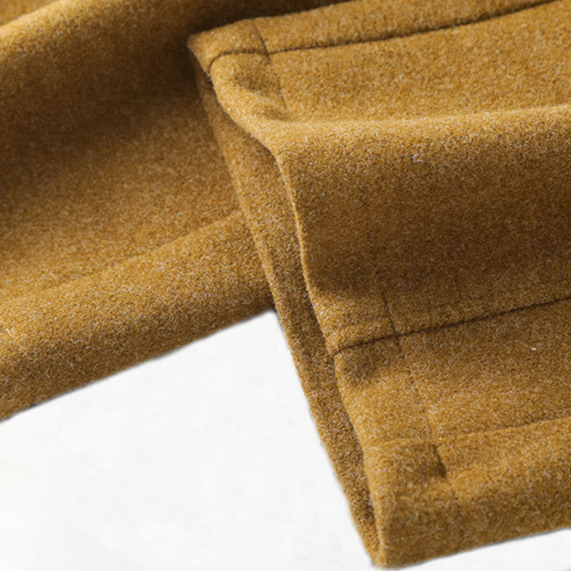 Plain Button Cotton Thick Wool Women's Wide Leg Pants With Pockets