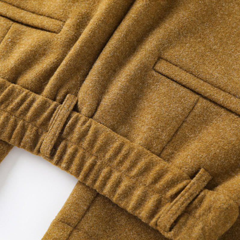 Plain Button Cotton Thick Wool Women's Wide Leg Pants With Pockets