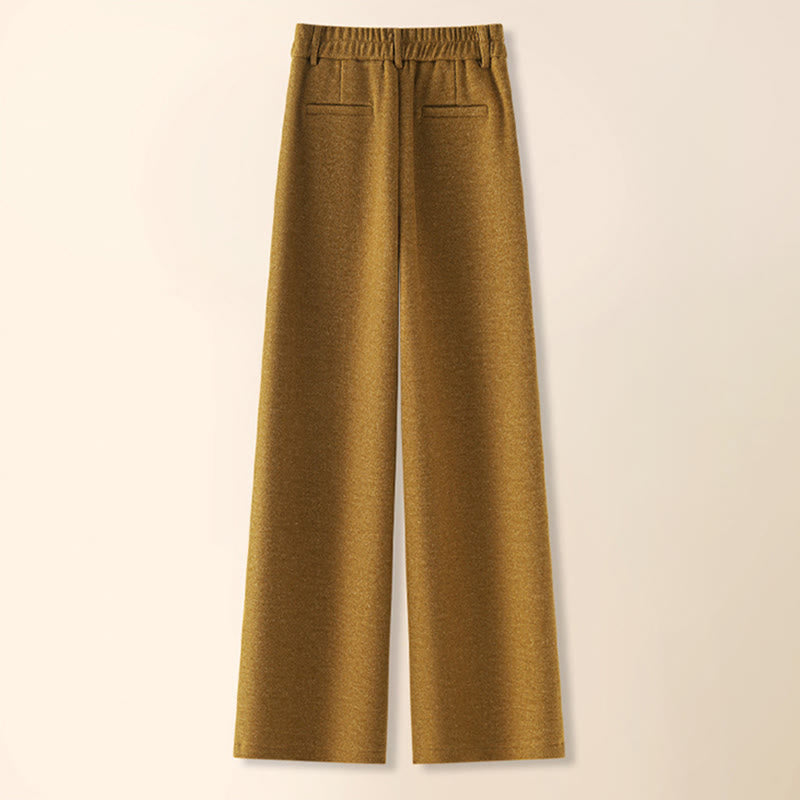 Plain Button Cotton Thick Wool Women's Wide Leg Pants With Pockets
