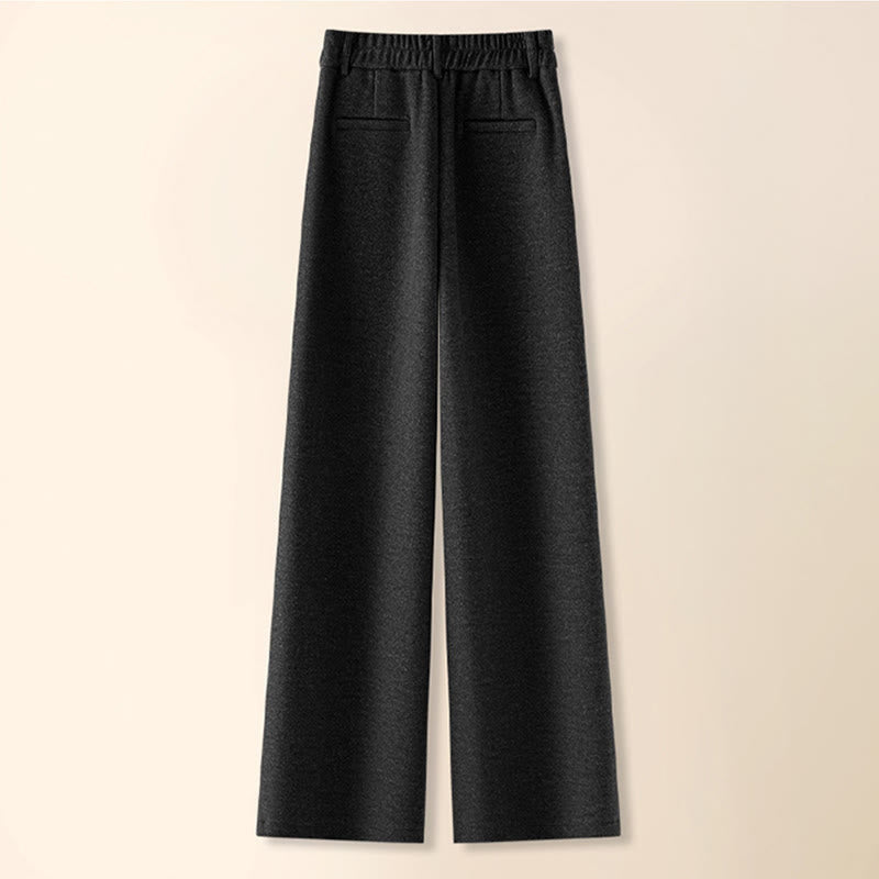Plain Button Cotton Thick Wool Women's Wide Leg Pants With Pockets