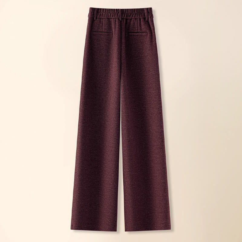Plain Button Cotton Thick Wool Women's Wide Leg Pants With Pockets