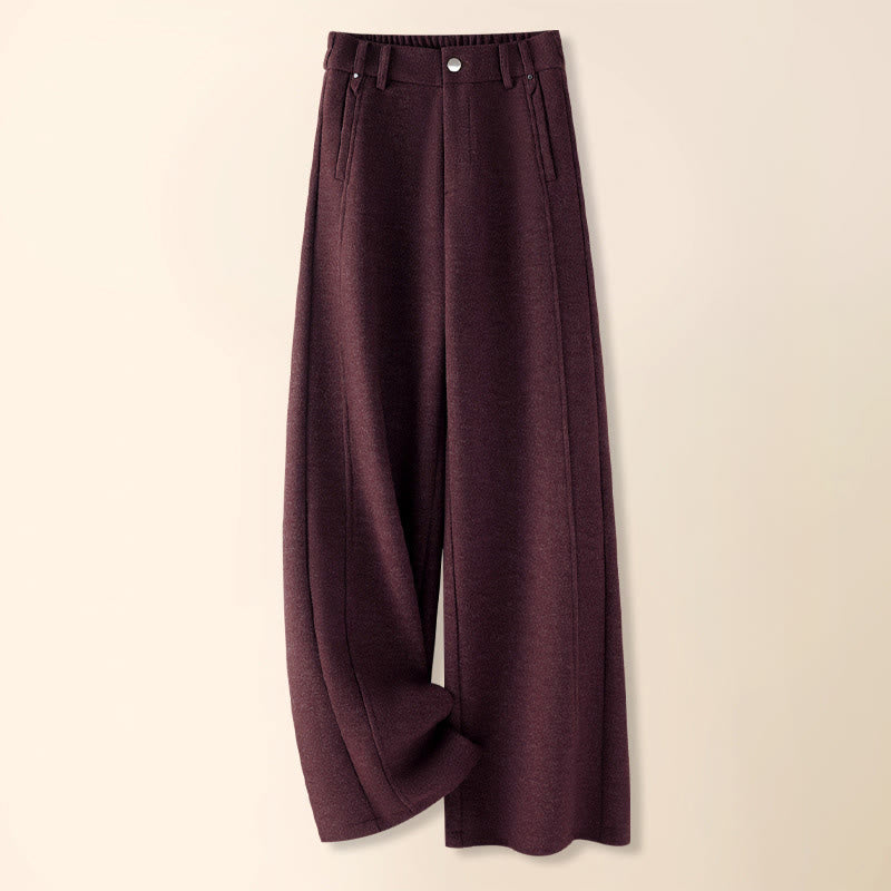 Plain Button Cotton Thick Wool Women's Wide Leg Pants With Pockets