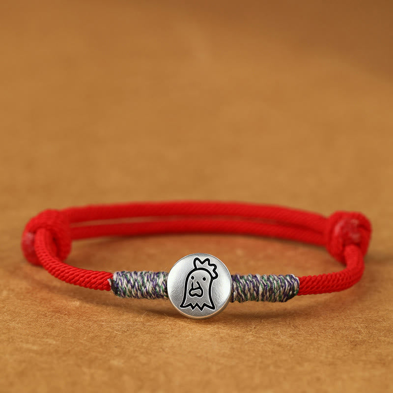 999 Sterling Silver Chinese Zodiac Horse Braided Red String Bracelet