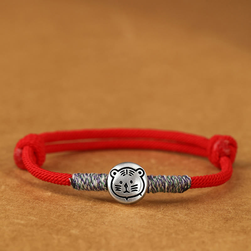 999 Sterling Silver Chinese Zodiac Horse Braided Red String Bracelet