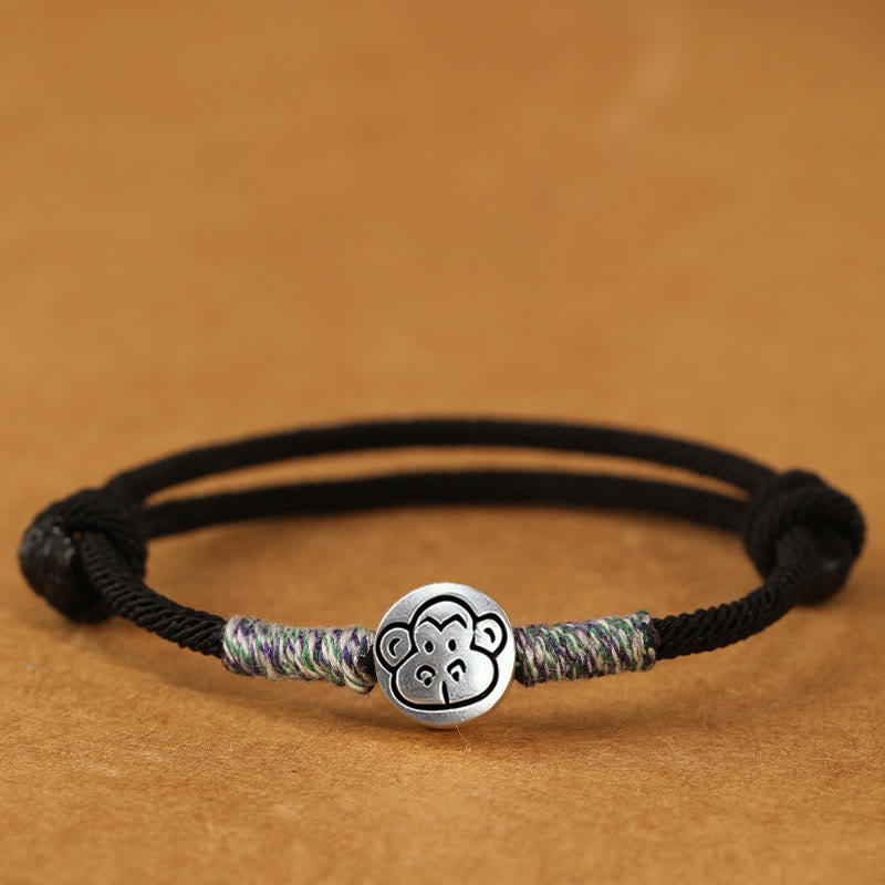 999 Sterling Silver Chinese Zodiac Horse Braided Red String Bracelet