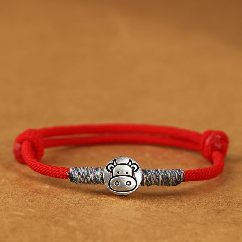 999 Sterling Silver Chinese Zodiac Horse Braided Red String Bracelet