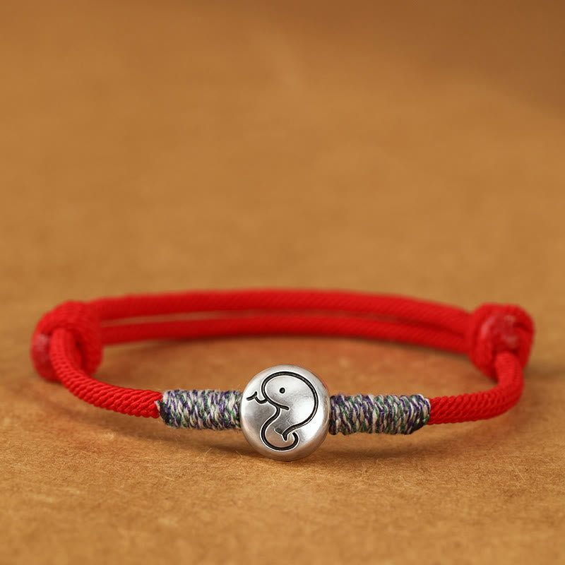 999 Sterling Silver Chinese Zodiac Horse Braided Red String Bracelet