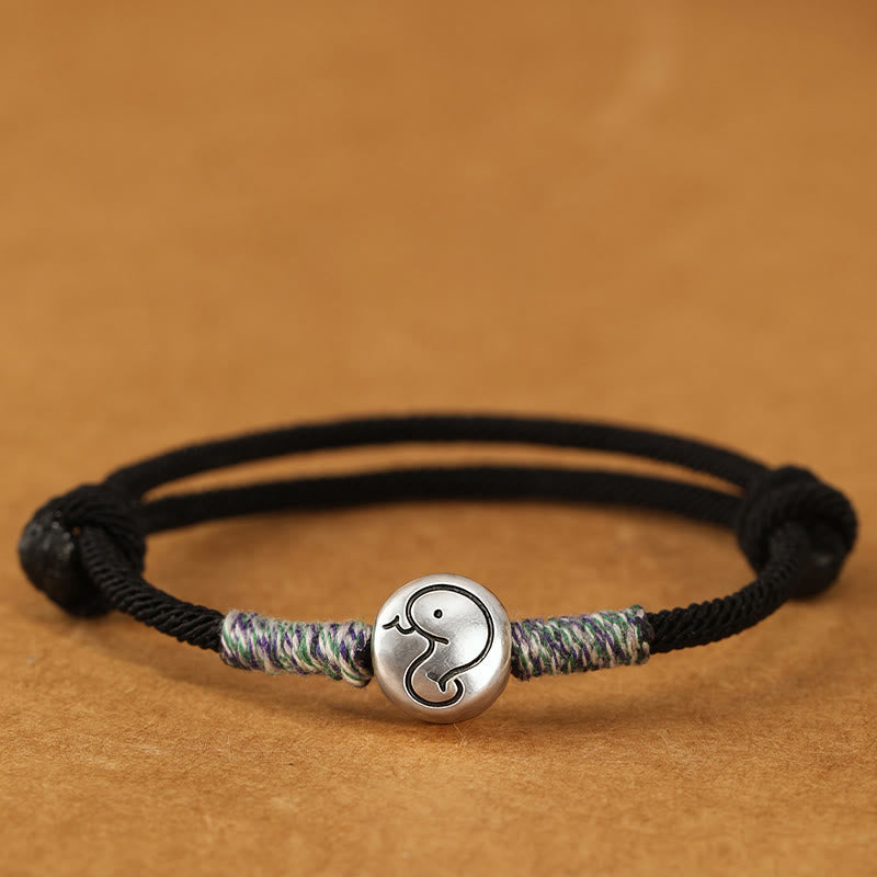 999 Sterling Silver Chinese Zodiac Horse Braided Red String Bracelet