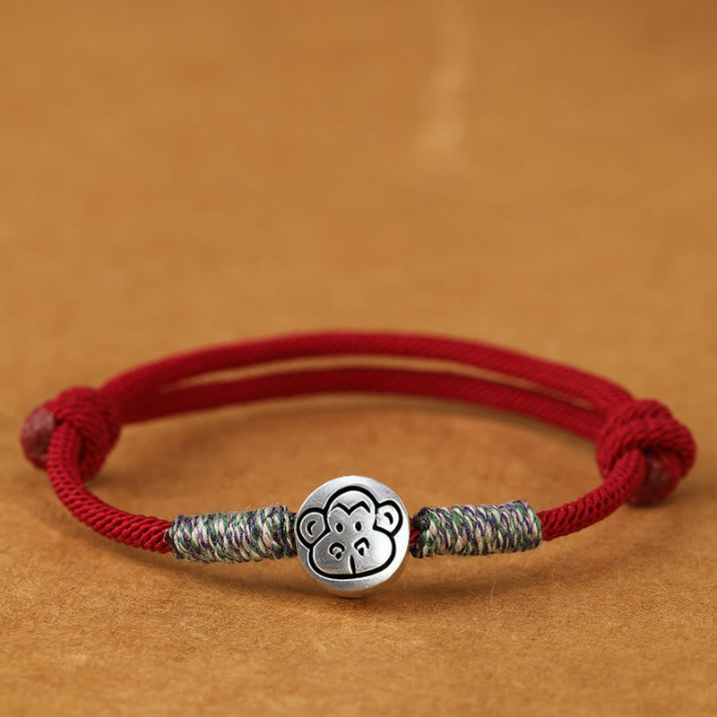 999 Sterling Silver Chinese Zodiac Horse Braided Red String Bracelet
