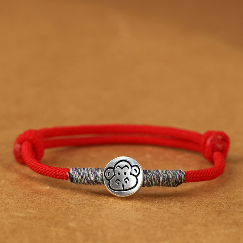 999 Sterling Silver Chinese Zodiac Horse Braided Red String Bracelet