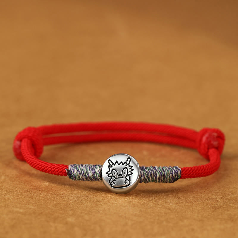 999 Sterling Silver Chinese Zodiac Horse Braided Red String Bracelet
