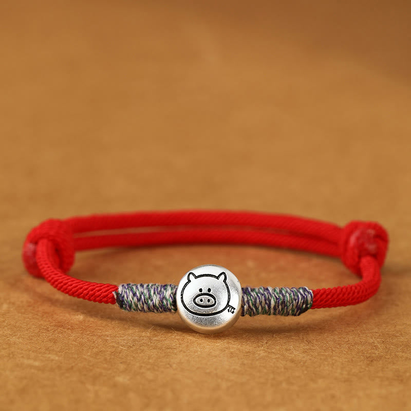 999 Sterling Silver Chinese Zodiac Horse Braided Red String Bracelet
