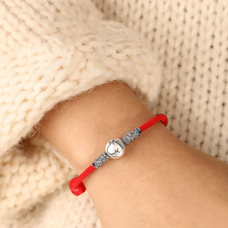 999 Sterling Silver Chinese Zodiac Horse Braided Red String Bracelet