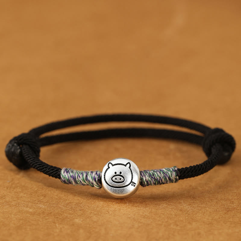 999 Sterling Silver Chinese Zodiac Horse Braided Red String Bracelet
