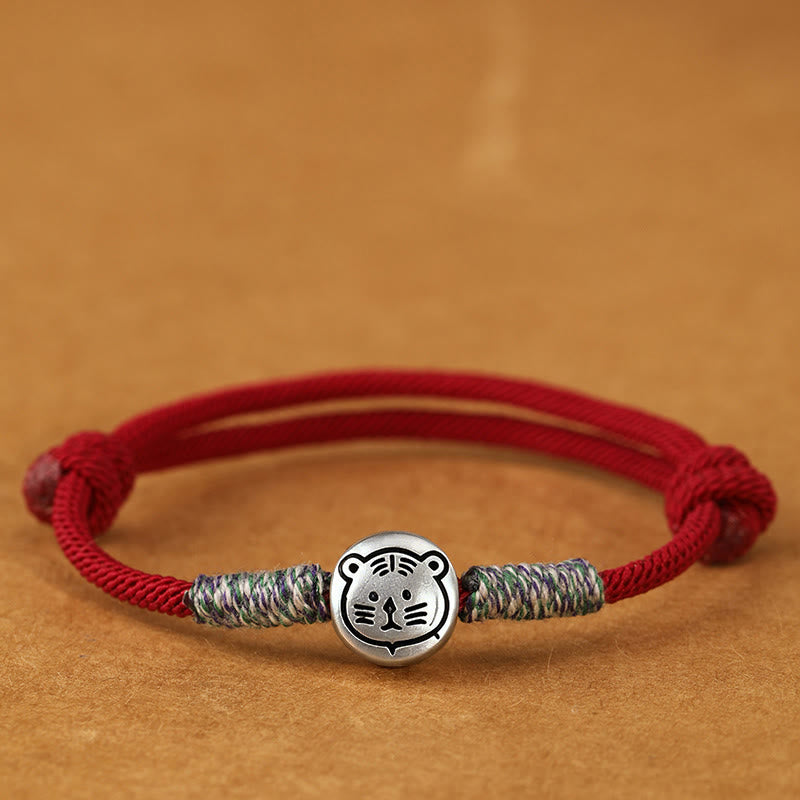 999 Sterling Silver Chinese Zodiac Horse Braided Red String Bracelet
