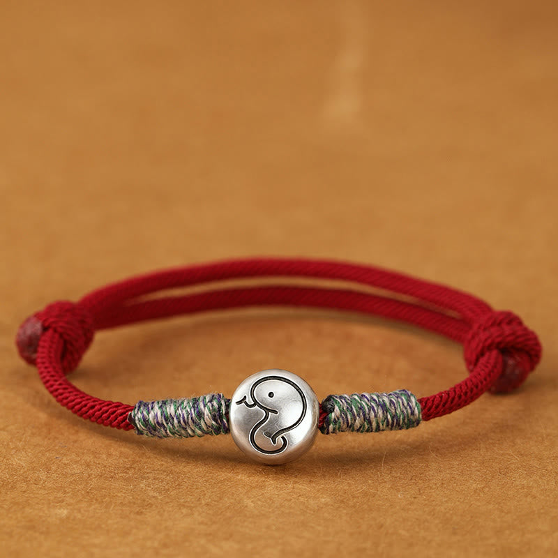 999 Sterling Silver Chinese Zodiac Horse Braided Red String Bracelet