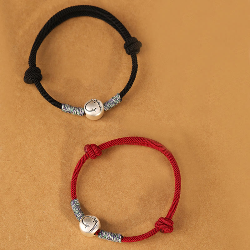 999 Sterling Silver Chinese Zodiac Horse Braided Red String Bracelet