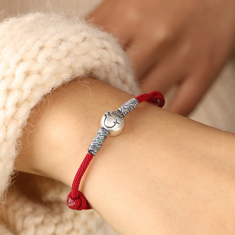 999 Sterling Silver Chinese Zodiac Horse Braided Red String Bracelet