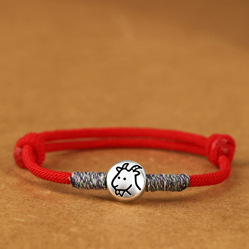 999 Sterling Silver Chinese Zodiac Horse Braided Red String Bracelet