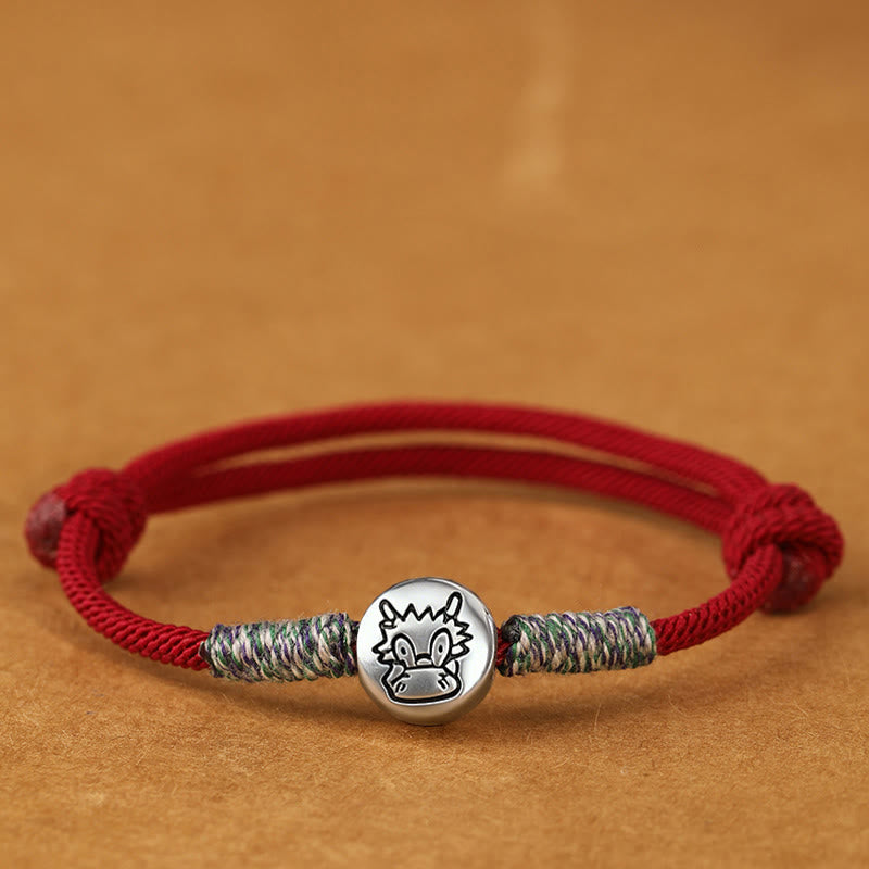 999 Sterling Silver Chinese Zodiac Horse Braided Red String Bracelet
