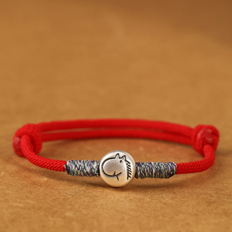 999 Sterling Silver Chinese Zodiac Horse Braided Red String Bracelet