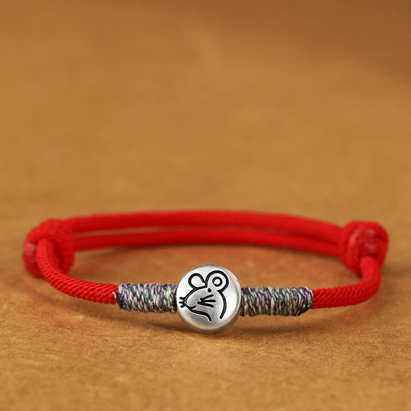 999 Sterling Silver Chinese Zodiac Horse Braided Red String Bracelet