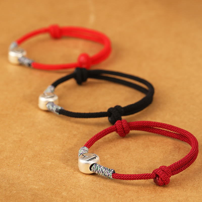 999 Sterling Silver Chinese Zodiac Horse Braided Red String Bracelet