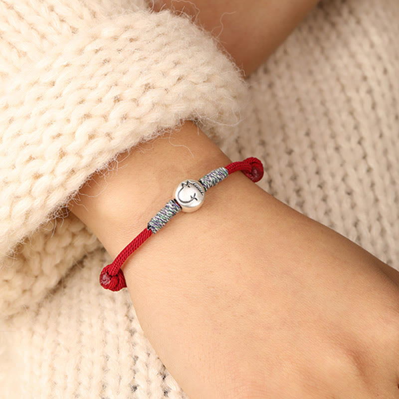 999 Sterling Silver Chinese Zodiac Horse Braided Red String Bracelet