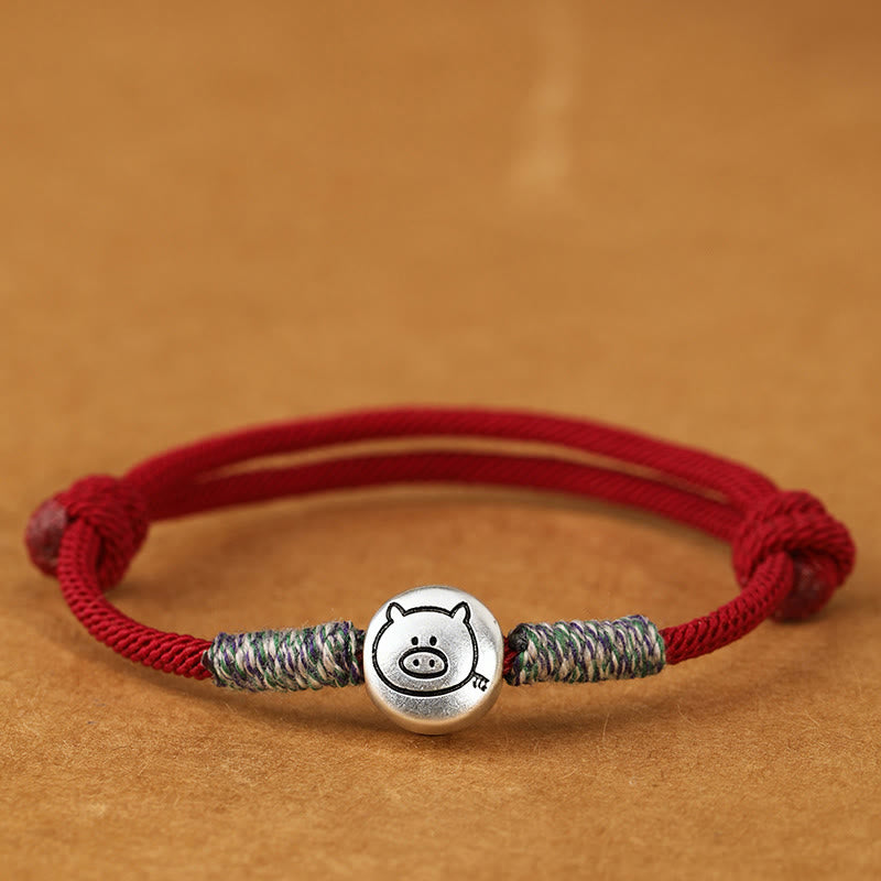999 Sterling Silver Chinese Zodiac Horse Braided Red String Bracelet