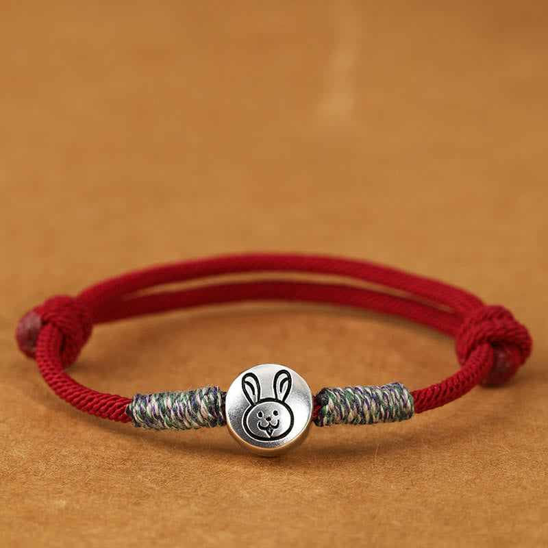 999 Sterling Silver Chinese Zodiac Horse Braided Red String Bracelet