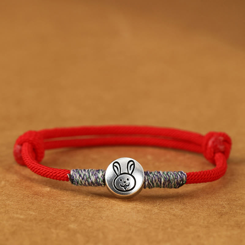 999 Sterling Silver Chinese Zodiac Horse Braided Red String Bracelet